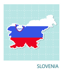 Stickers of Slovenia map with flag pattern in frame.