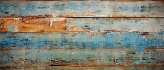 Fototapeta na wymiar Cracked shabby old paint on wooden fence boards, texture background banner