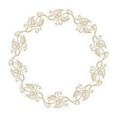 Vector round gold floral frame with ivy leaves decoration. Luxury wreath template for invitations and greeting cards.