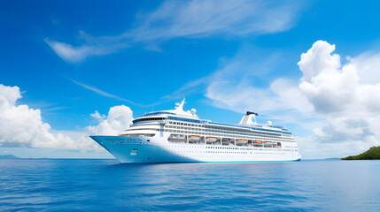 Fototapeta na wymiar Sunny summer sea and yachting in sunny day, cruise ship, holiday, vacation, ocean, trip,