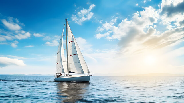 Sunny summer sea and yachting in sunny day, cruise ship, holiday, vacation, ocean, trip,