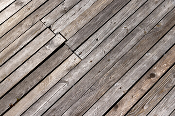 Wooden part of a walking road near the lake