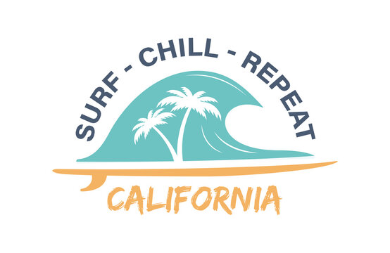 vector illustration of surf wave california with typography for t-shirt print, logo and more