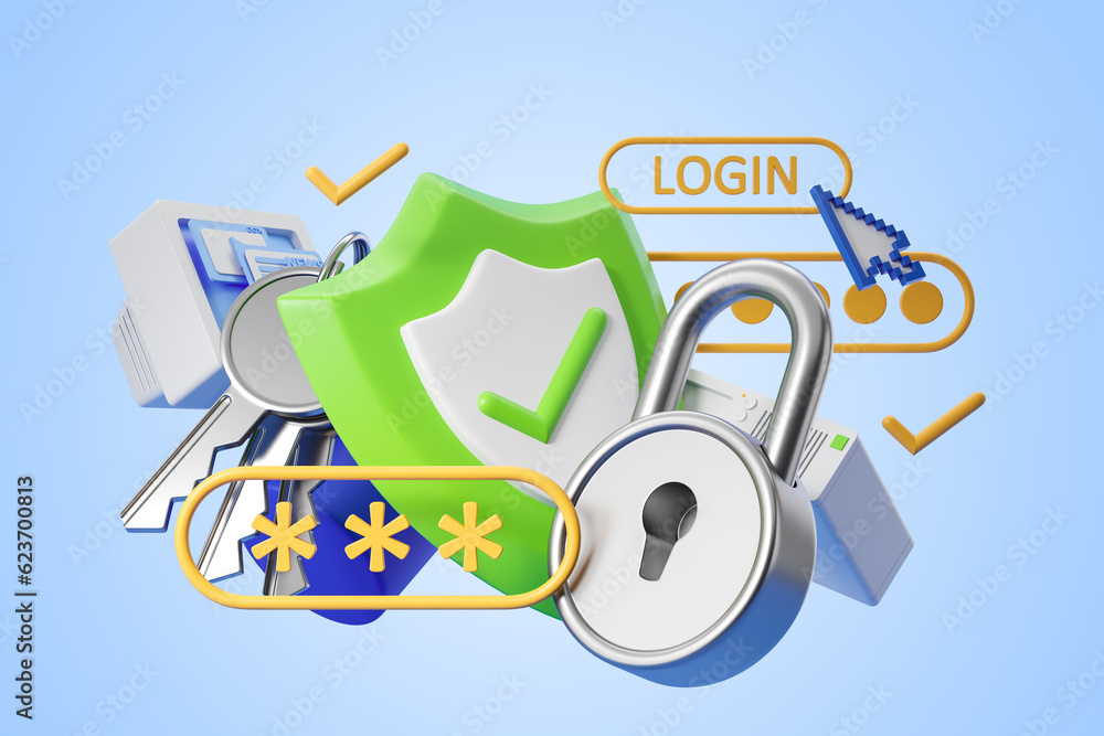 Aufkleber online security concept with computer, shield and password