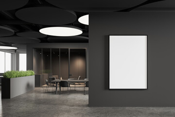 Gray and brown office meeting room with poster