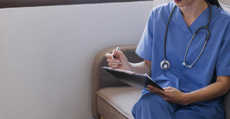 Homecare nursing service and elderly people cardiology healthcare. Close up of young hispanic...