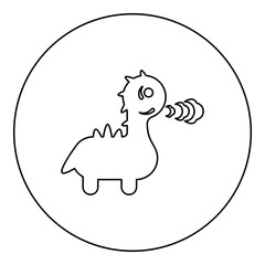 Cute dragon breathing fire icon in circle round black color vector illustration image outline contour line thin style