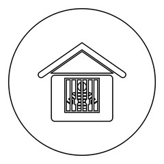 Prisoner in prison building icon in circle round black color vector illustration image outline contour line thin style