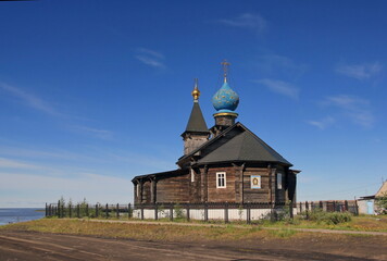 Holy Epiphany Church in the village of Khatanga, Krasnoyarsk region. Russia
