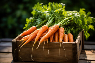 Crate with harvested carrots