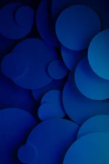 Papier Peint photo Univers Deep blue turquoise abstract background of paper circles pattern of different size fly, perspective, top view, backdrop for advertising, design, card, poster, flyer, text in rich luxury modern style.
