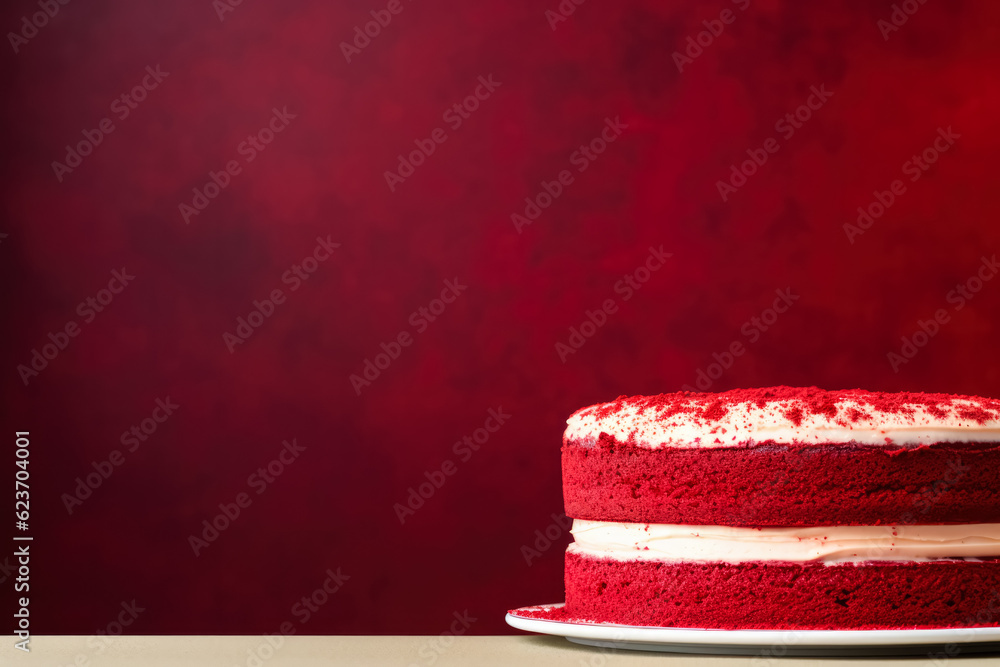 Aufkleber minimalist delicious red velvet cake; background with empty space for text.