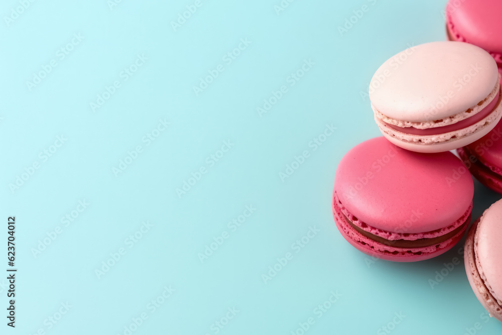 Poster minimalist delicious macaron; background with empty space for text