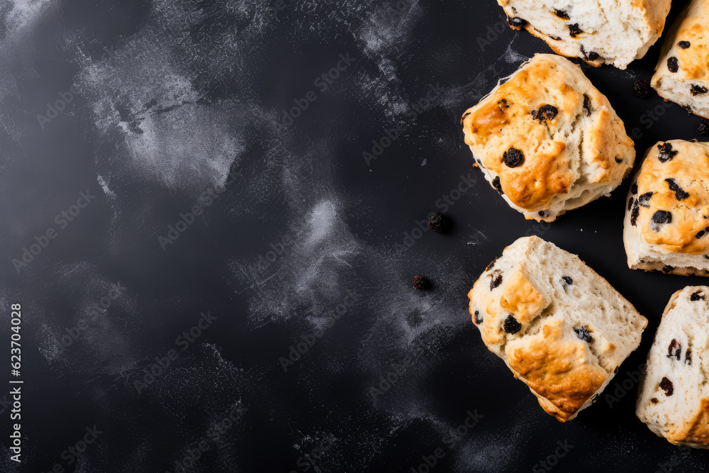 Poster minimalist delicious scones; background with empty space for text