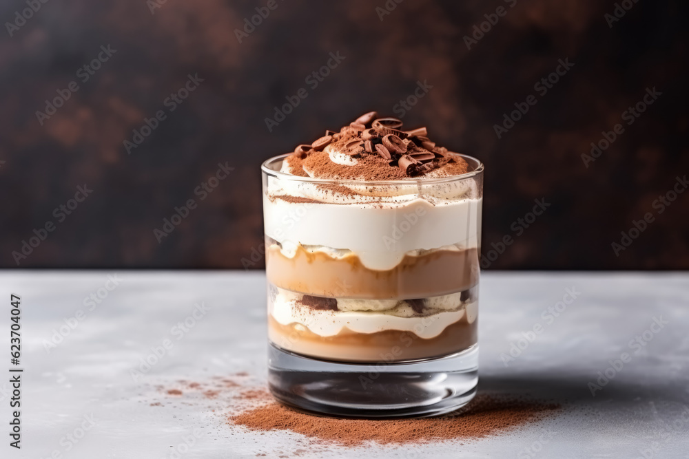 Aufkleber minimalist delicious tiramisu; background with empty space for text.