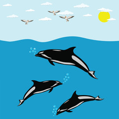 Dolphins in the ocean Sea Life Illustration