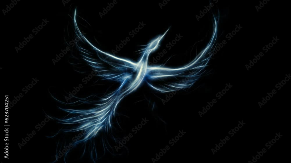 Poster Flying phoenix bird as symbol of rebirth and new beginning. Loop Animation.