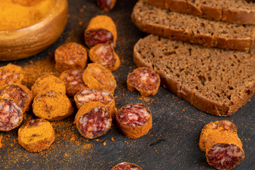 fresh dried pork sausage in turmeric