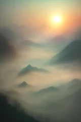 Foto op Aluminium Nature landscape mountain foggy with sunrise sky © BabyQ