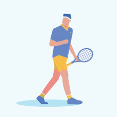 tennis player, cartoon tennis player in action and motion, vektor illustration
