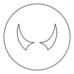 Obraz premium Horn of devil horns monster from hell Halloween carnival concept demon satan evil icon in circle round black color vector illustration image outline contour line thin style