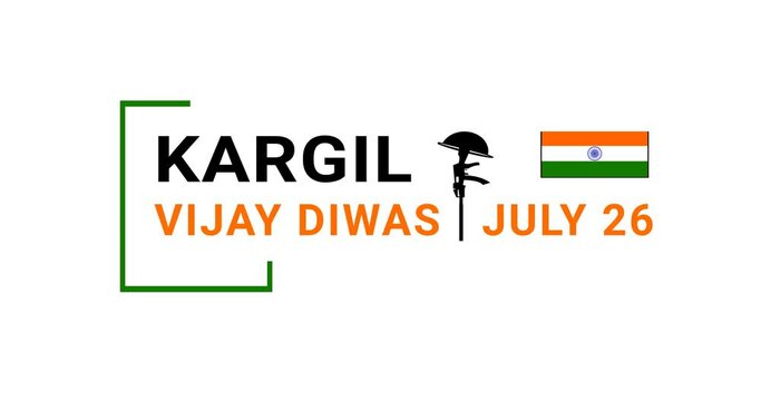 Kargil Vijay Diwas text animation. Annual holiday in India celebrated on July 26. Animated text on the white background alpha channel. Great for the celebration of India society