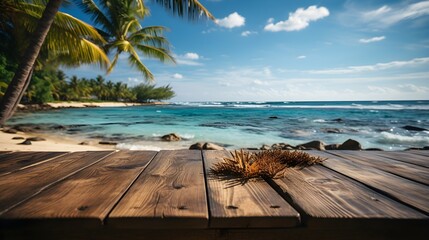 A Corner of Paradise: Wooden Table Facing the Tropical Sea