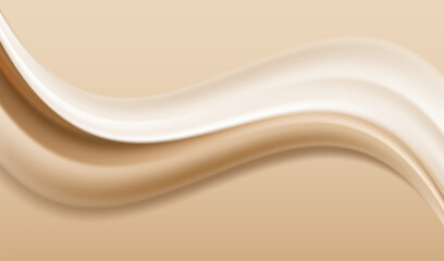 Caramel cream with milk fluid splash texture. Cocoa or coffee sweet delicious background. Gold and brown waves design.