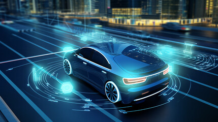 Fototapeta na wymiar Autonomous Car Sensor System Concept for Vehicle Safety.ai generative