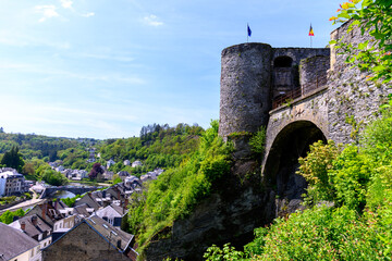 Fototapeta premium Walking in medieval town Bouillon with fortified castle, Luxembourg province of Wallonie, Belgium