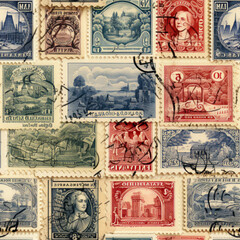 Fototapeta premium Seamless Texture Collection of Diverse Postage Stamps Created Using Artificial Intelligence