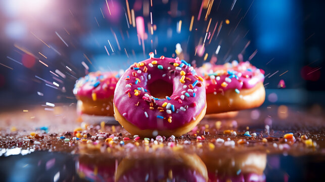 Explosion von Donuts Bunte Zuckerstreusel im &Uuml;berfluss with Generative AI