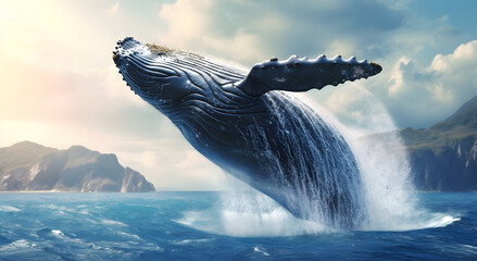 Whale jumping over sea Generative ai