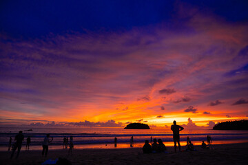 Magnificent sunset over Kata Beach, Phuket, Thailand. 