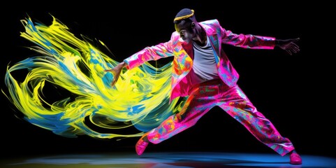 Energetic Neon Paint Dance, generative ai