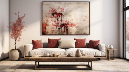 Stylish Living Room Interior with a Frame Poster Mockup, Modern Interior Design, 3D Render, 3D Illustration