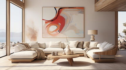 Stylish Living Room Interior with a Frame Poster Mockup, Modern Interior Design, 3D Render, 3D Illustration