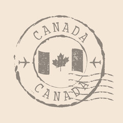 Canada Stamp Postal. Flag of Canada rubber Seal.  Design Retro Travel. Seal  Canada grunge  for your design, app, UI.  EPS10.