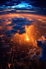 Aerial View of City at Night with Clouds AI Generated