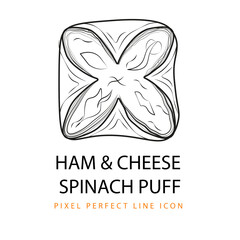 Ham & Cheese Spinach Puff Pastry Vector Line Art PNG SVG Icon Illustration Coloring Page