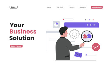 Business solution landing page. Business solution landing page. Flat vector illustration isolated on white background