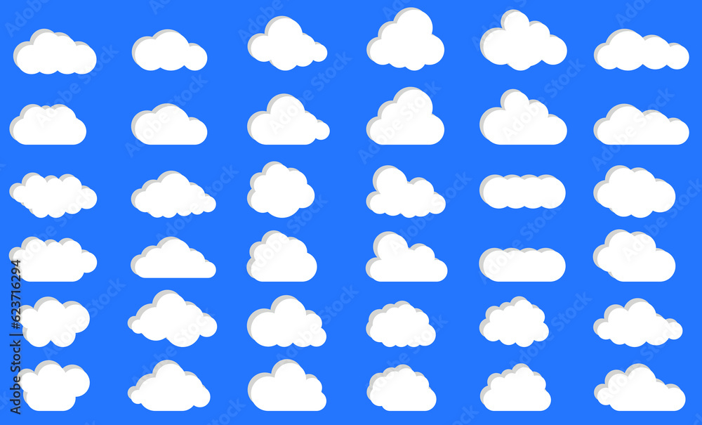 Wall mural clouds in the sky with shadow. abstract white set of clouds isolated on a blue background. vector il