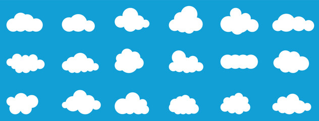 Clouds in the sky. Abstract white cloud set isolated on blue background. Vector illustration.