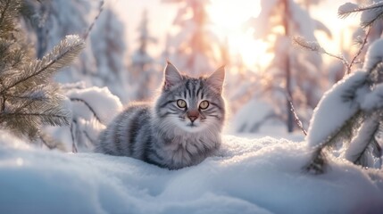 Adorable Kitten Playing in Winter Wonderland AI Generated