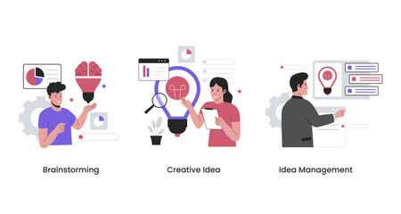 Creative thinking concept illustration. Creative thinking concept illustration. Brainstorming, creative idea, idea management. Flat vector illustration isolated on white background