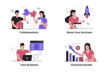 Business concept illustration. Business concept illustration. Business collaboration, technology business, boost your business, financial growth. Flat vector illustration isolated on white background