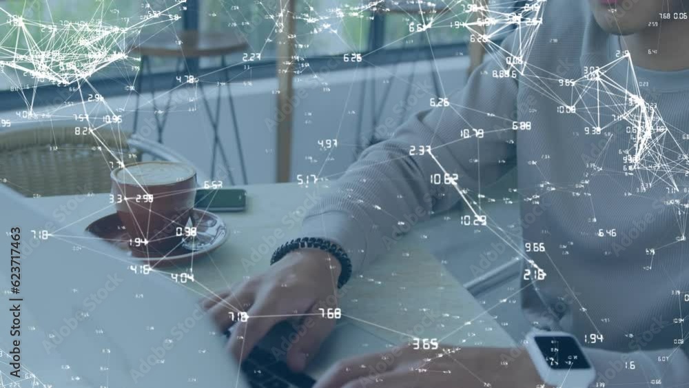 Poster animation of network of connections over biracial student using computer