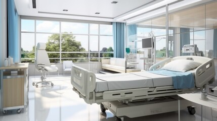 Hospital room with beds and comfortable medical equipped in a modern hospital