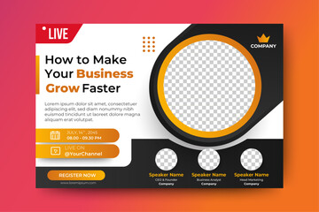 Live webinar online business conference web banner and social media cover template design