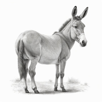 Donkey sketch artwork illustration white background image Ai generated art